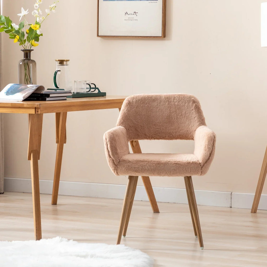 HengMing Faux Fur Mid Century Dining Side Chairs With Painted Steel Legs