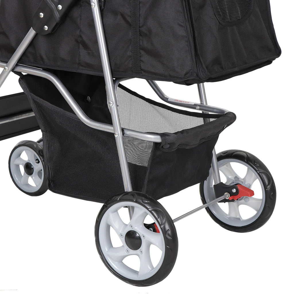 HomGarden 4 Wheel Foldable Pet Stroller Carrier Cart With Storage Basket And Cup Holder - Black