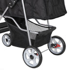 HomGarden 4 Wheel Foldable Pet Stroller Carrier Cart With Storage Basket And Cup Holder - Black