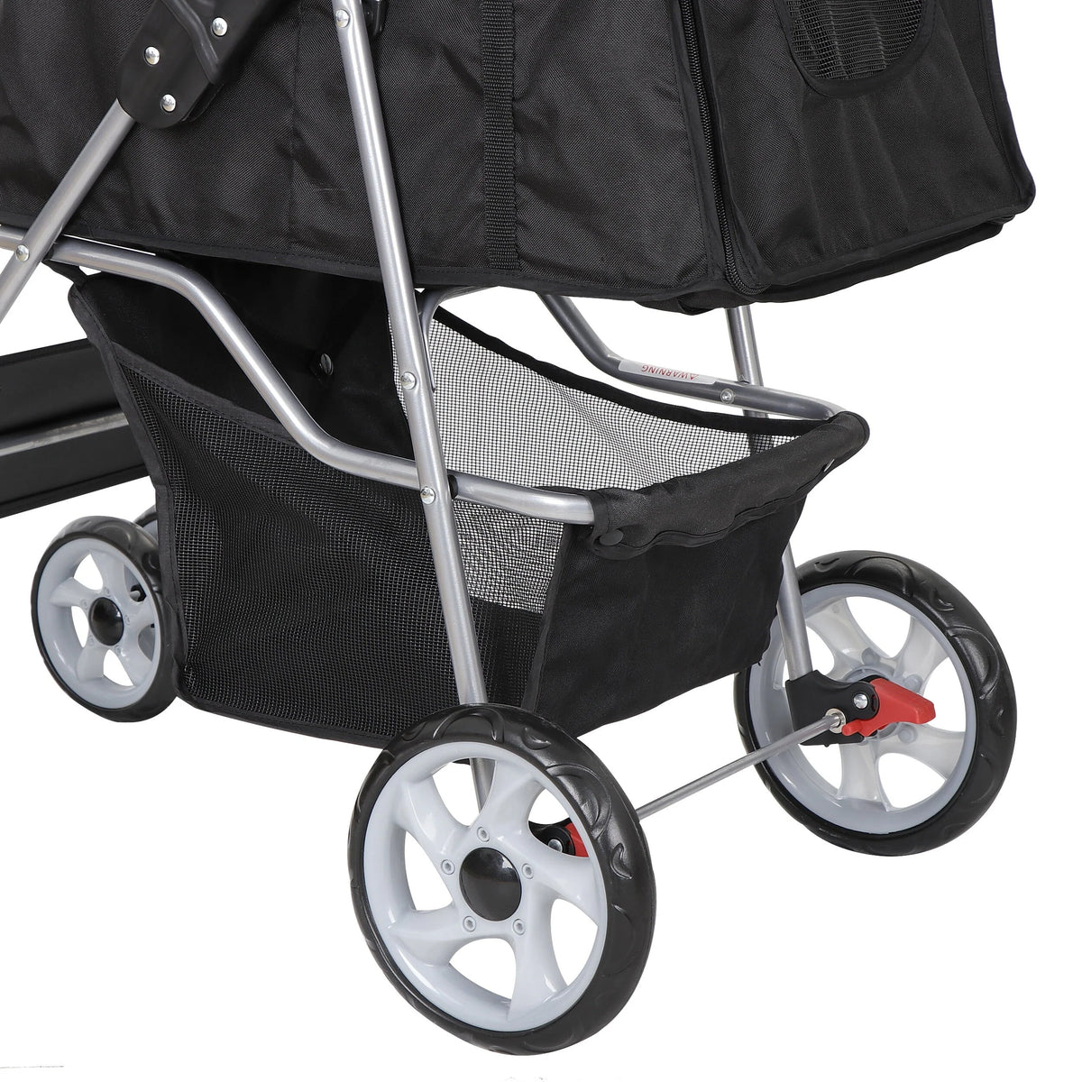 HomGarden 4 Wheel Foldable Pet Stroller Carrier Cart With Storage Basket And Cup Holder - Black