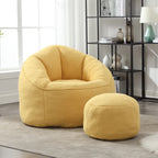 MOONMISS Microfiber Upholstered Round Bean Bag Sofa Chair With Ottoman - Gray