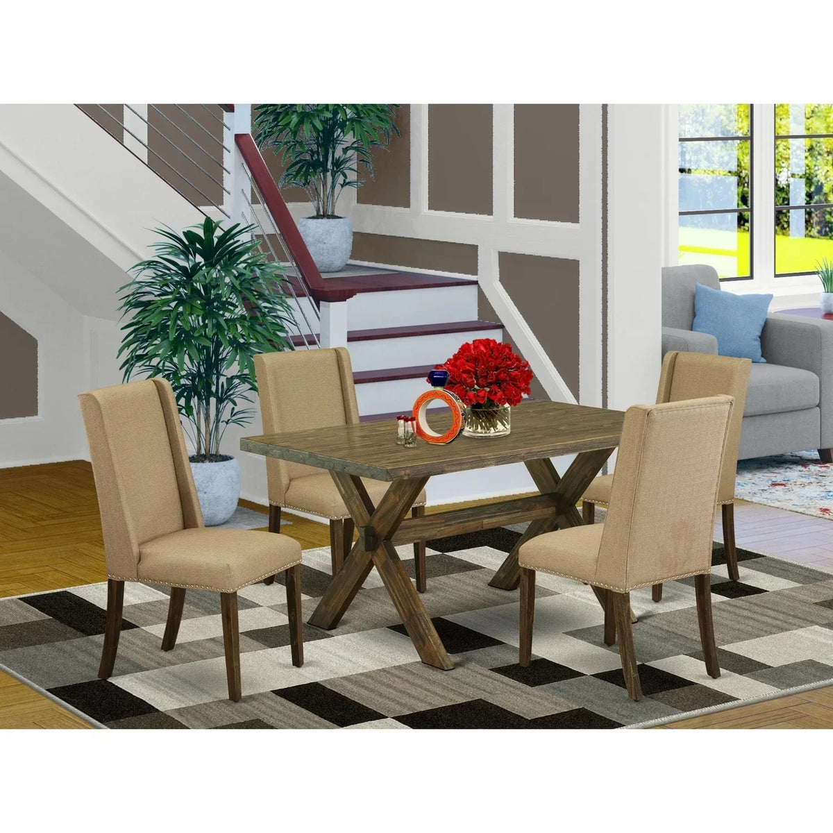HomeStock 5-Piece Dinette Set With 4 Upholstered Parson Chairs And Dining Table - Brown