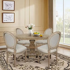 MQLIFEBOOM French Dining Chair With Oval Backrest - Linen Fabric Upholstered Solid Wood