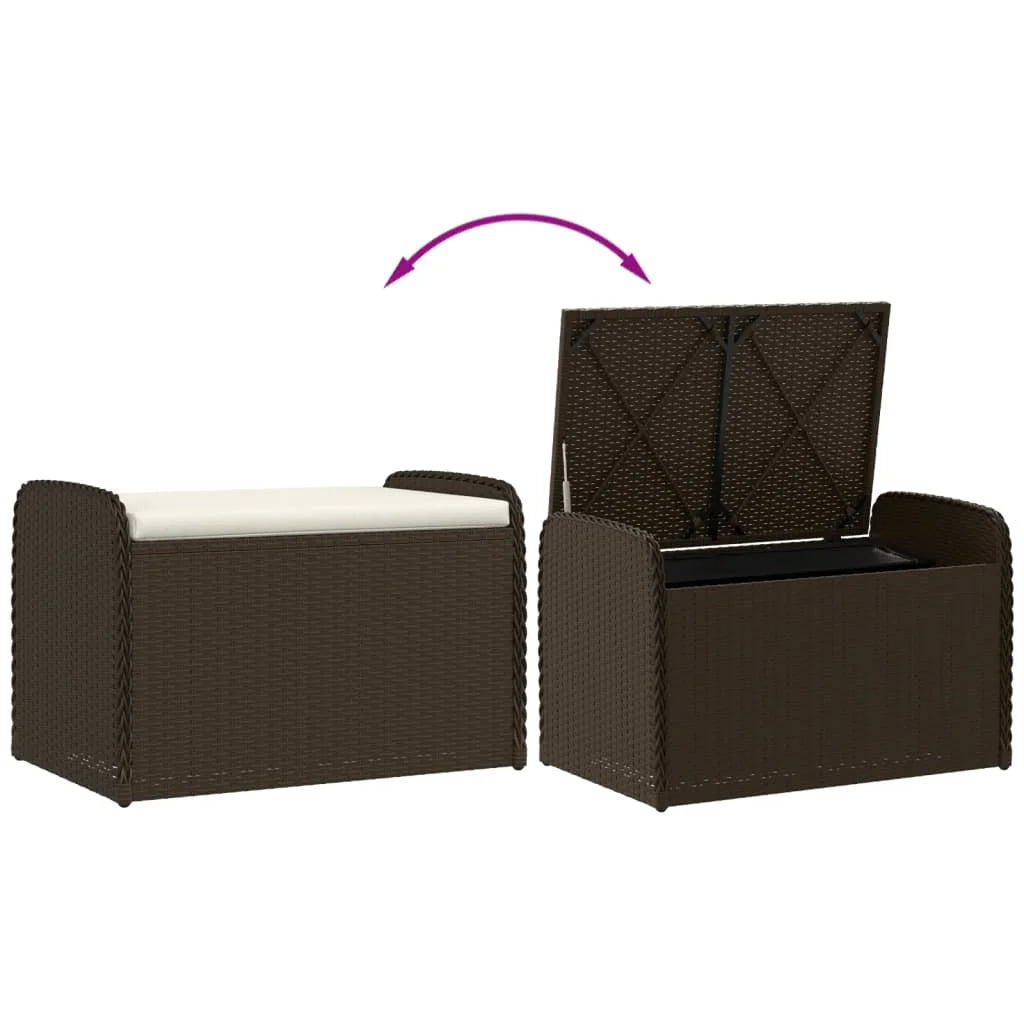 vidaXL Outdoor Poly Rattan Storage Bench With Cushion, Black, 45.3 x 20.1 x 20.5 in