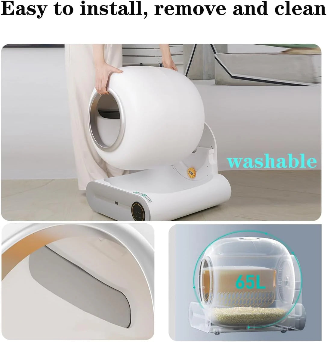 Automatic Cat Litter Box, White, 65L Capacity, 9L Collection Bin - TYSD-1
