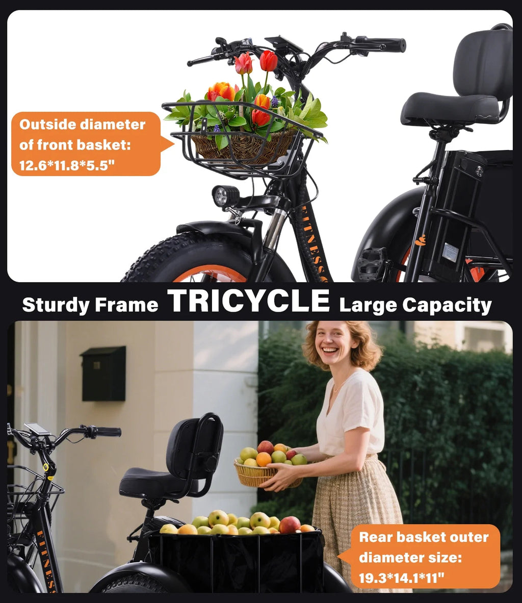 YEBEI Folding Electric Tricycle for Adults, 500W Motor, 48V15AH Lithium Battery, 20 x 4.0 in Fat Tires