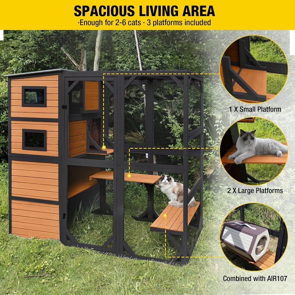 Aivituvin Large Cat Catio, 4 Tiers, Weatherproof Roof, 70in H x 77in L - AIR54