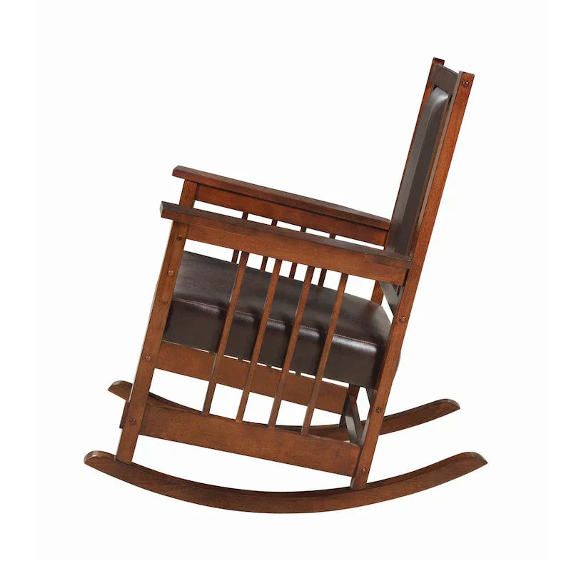 Mission Style Rocking Chair With Leather Upholstered Seat And Back - Tobacco And Dark Brown