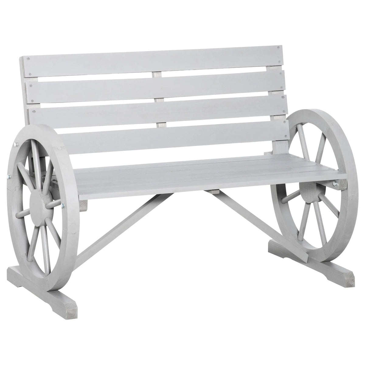 Outsunny Wooden Wagon Wheel Bench, 2-Person, Fir Wood, Carbonized, 41.5in L x 23.25in W x 29.5in H - 84B-183