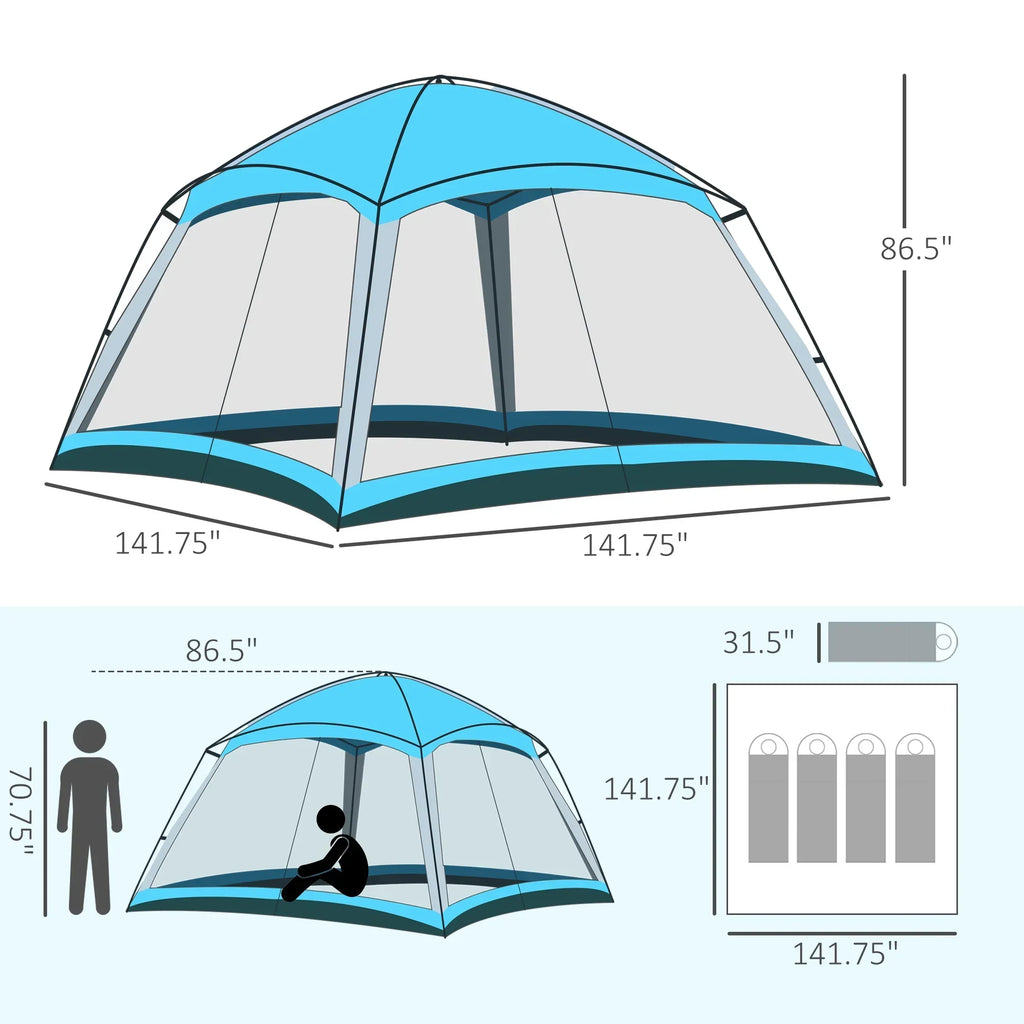 Outsunny 12' x 12' 8 Person Screen House Tent With Carry Bag And 4 Mesh Walls - Sky Blue