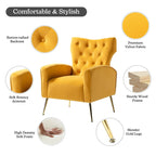 14 Karat Home Velvet Accent Chair With Button-Tufted Back And Metal Legs - Mustard