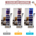 LVSOMT 360 Swivel Jewelry Cabinet With Lights, 53.5 x 14.5 in Full-Length Mirror, White