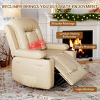 Power Lift Recliner Chair With Massage And Heat, Beige, 27 Seat Width, Cup Holders - SX-RQ-SF