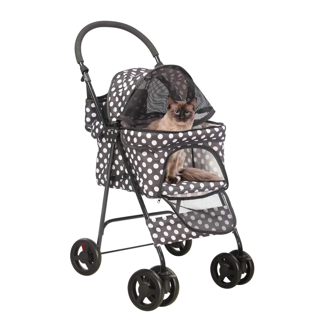 Foldable Pet Travel Stroller For Cats & Dogs, Waterproof, 4 Wheels, Black