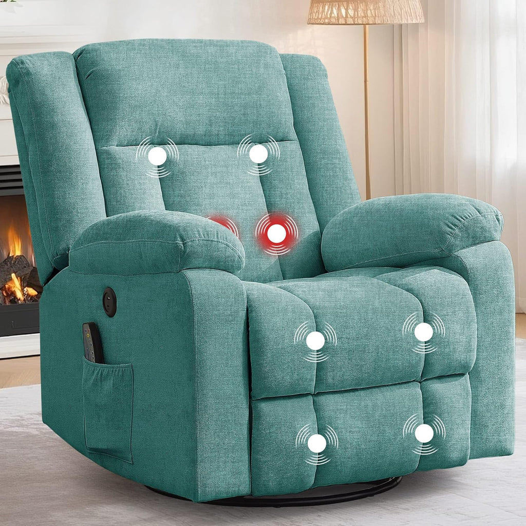 Korser Swivel Rocker Recliner Chair With Massage, Heating, USB Charging And Storage