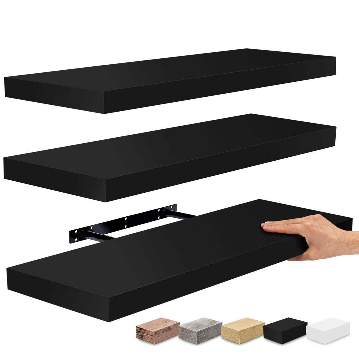Floating Engineered Wood Wall Shelves, Set Of 3, 23.75 in x 9.25 in