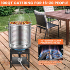 100QT Stainless Steel Seafood Boiling Kit With 82QT Basket And 200,000BTU Propane Stove