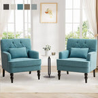 Set Of 2 Upholstered Button-Tufted Accent Chairs With Lumbar Pillows - 30 x 29 x 35 inches
