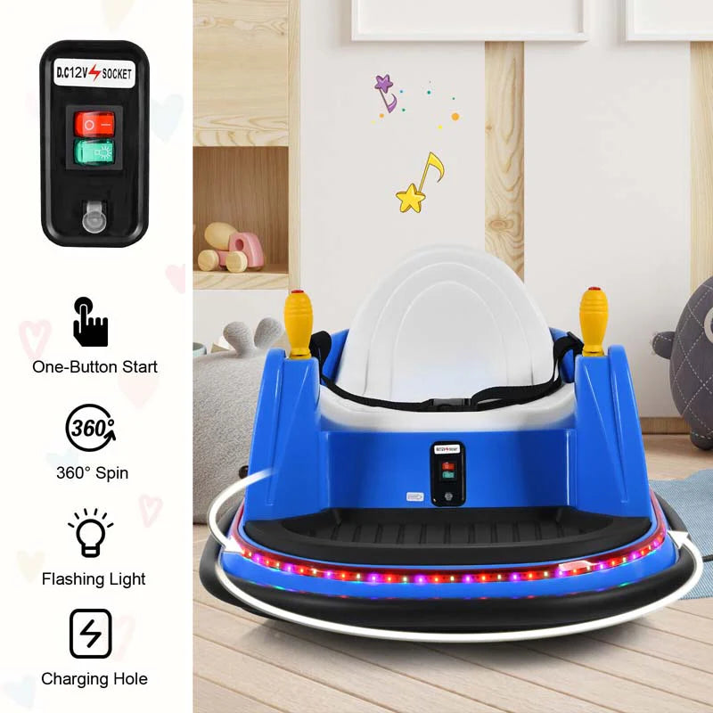 12V Toddler Battery Powered Bumper Car With Dual Joysticks And 360 Degree Spin