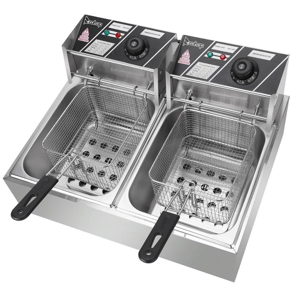 Electric Countertop Dual Tank Deep Fryer, 5000 Watt, Stainless - CB15401