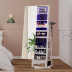 LVSOMT 360 Swivel Jewelry Cabinet With Lights, 53.5 x 14.5 in Full-Length Mirror, White