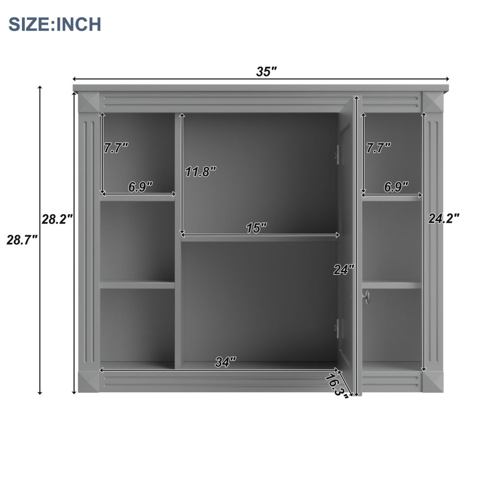 36'' Bathroom Vanity Set With Ceramic Sink Top, Mirror Cabinet, 2 Doors And 2 Drawers - Gray