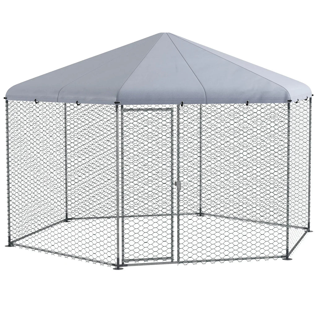 PawHut Large Metal Coop Run With Waterproof Anti-UV Cover, 13 ft x 11.4 ft x 8.6 ft