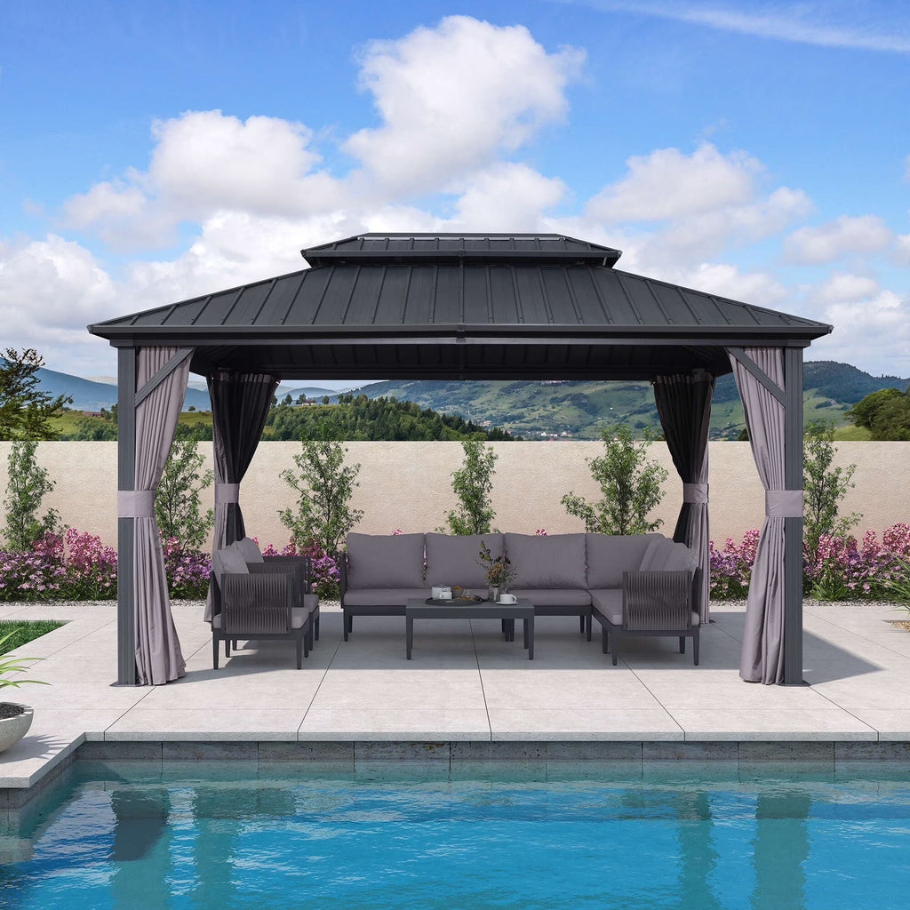 PURPLE LEAF Outdoor Hardtop Gazebo, 8' X 8', Galvanized Steel Double Roof, Aluminum Frame, Grey
