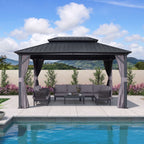 PURPLE LEAF Outdoor Hardtop Gazebo, 8' X 8', Galvanized Steel Double Roof, Aluminum Frame, Grey