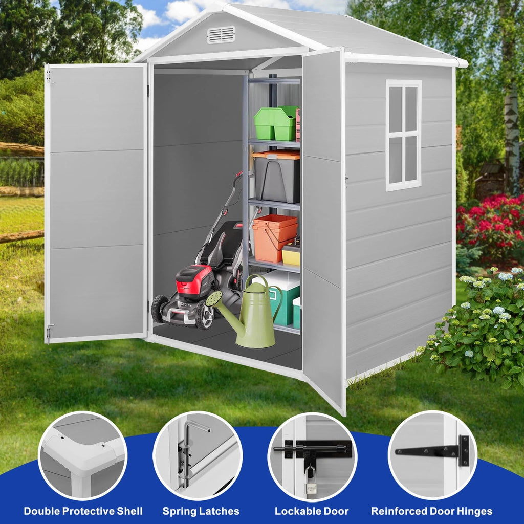 Seizeen Resin Outdoor Storage Shed With Floor, Light Gray, 82 in H