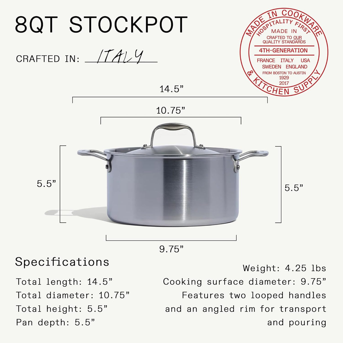 Made In Cookware Stainless Steel Stock Pot With Lid, 8 Quart, 5 Ply