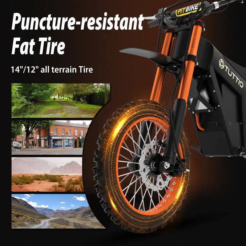 Tuttio Electric Dirt Bike 2000W 48V 21Ah 37 MPH Full Suspension 12 in And 14 in Tires - Soleil01
