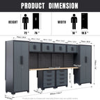 HPDMC 7-Piece Metal Garage Cabinet System With 4-Drawer Roller Cabinet, 47.2 in Workbench And Pegboards
