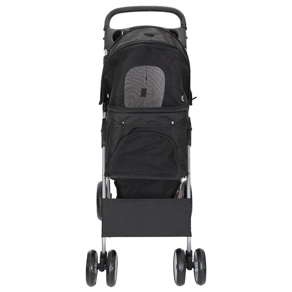 HomGarden 4 Wheel Foldable Pet Stroller Carrier Cart With Storage Basket And Cup Holder - Black