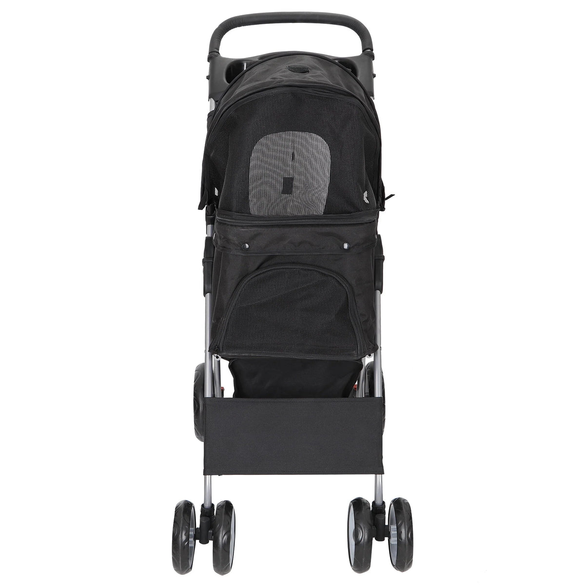 HomGarden 4 Wheel Foldable Pet Stroller Carrier Cart With Storage Basket And Cup Holder - Black