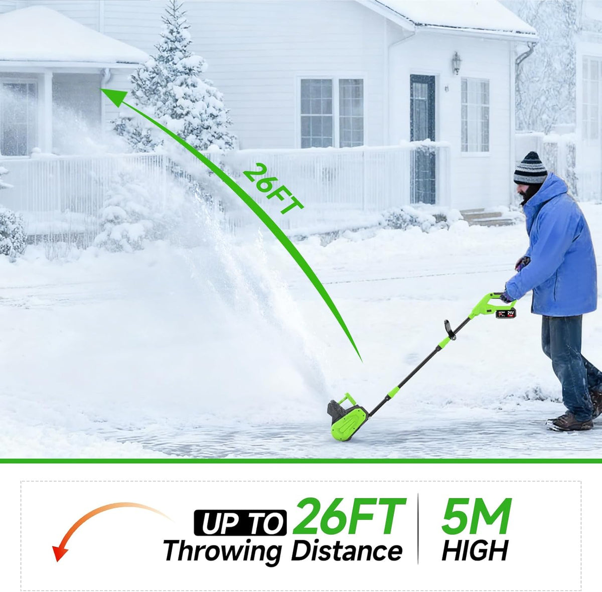 GEARPASS Cordless Snow Shovel 21V 16-Inch With 2 3000mAh Recharge Batteries