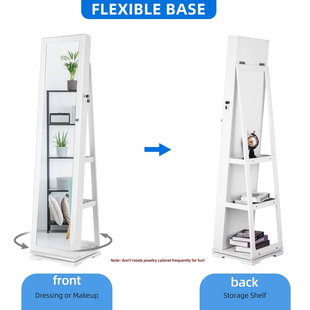 Dextrus Rotating Jewelry Armoire With Full Length Mirror, White