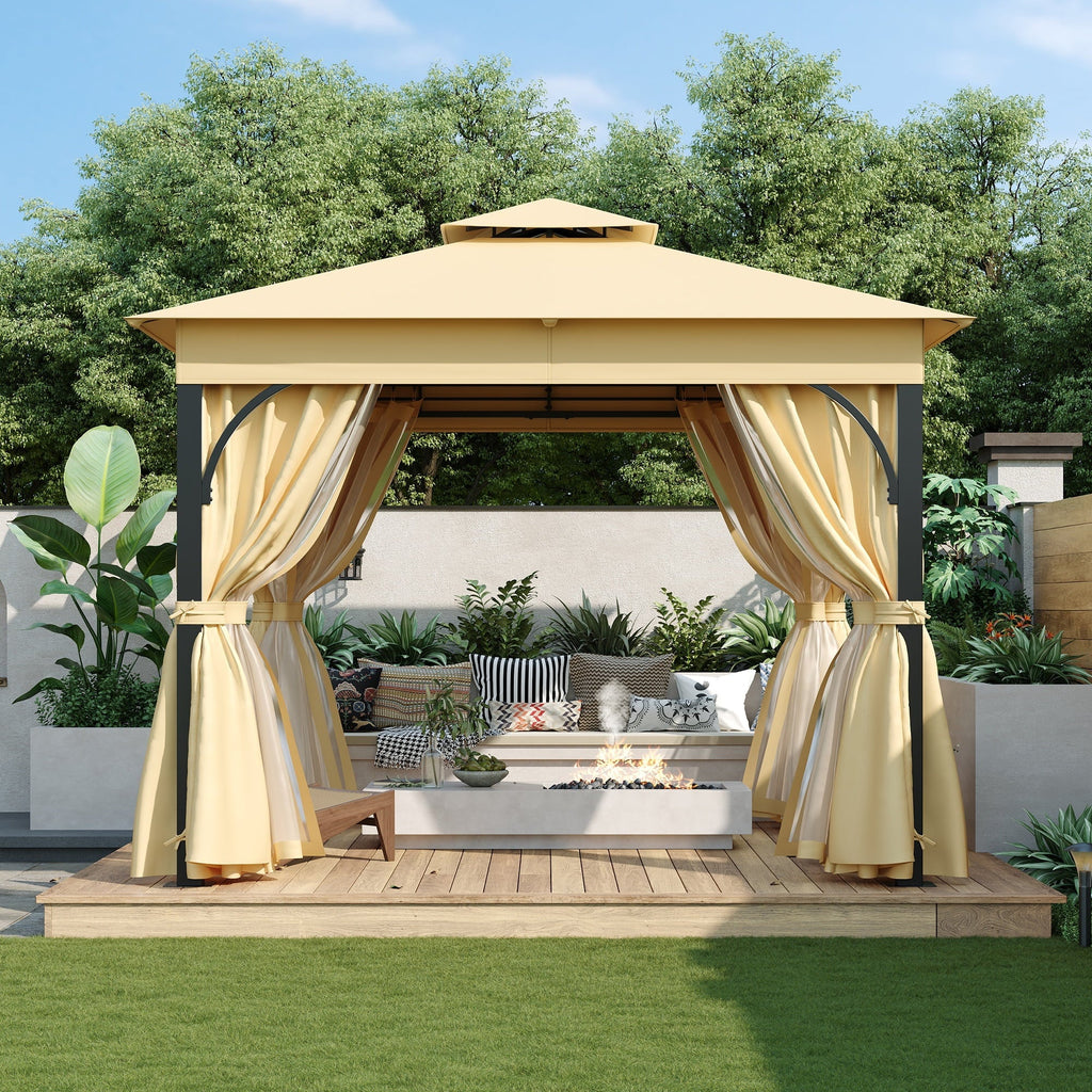 Outdoor Patio Gazebo With Mosquito Netting And Privacy Screens, 10'x10', Grey