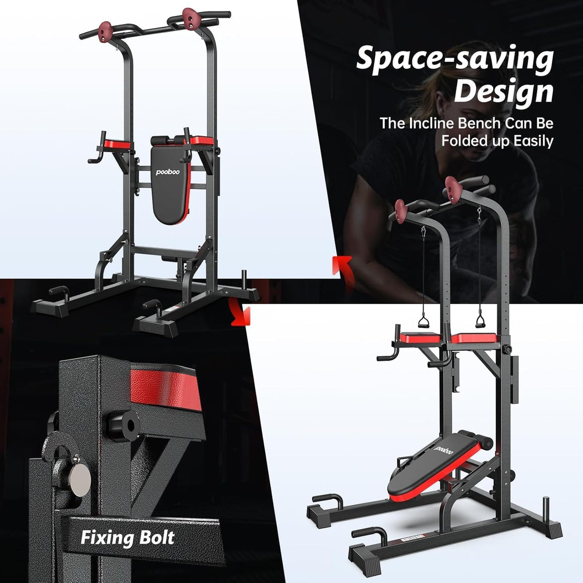 Power Tower Dip Station With Pull-Up Bar, Supine Board, Adjustable