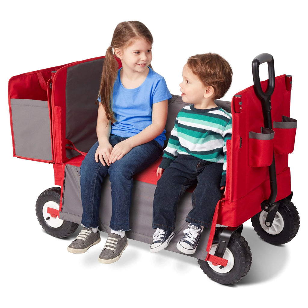 Radio Flyer 3-in-1 All-Terrain EZ Fold Wagon With Canopy, Red And Gray, Air Tires