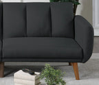 Dcenta Convertible Sofa Bed, Black Polyfiber, 1pc, Wooden Legs