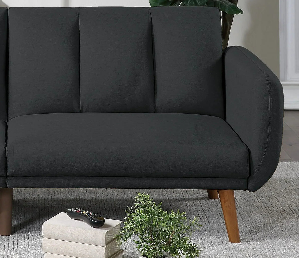 Dcenta Convertible Sofa Bed, Black Polyfiber, 1pc, Wooden Legs