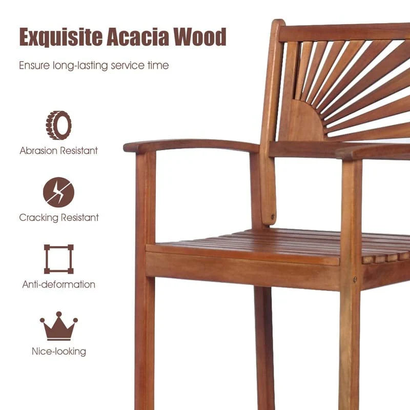 2-Pack Acacia Wood Outdoor Patio Bar Stools, Natural, 29in Seat Height - Sunflower Backrest