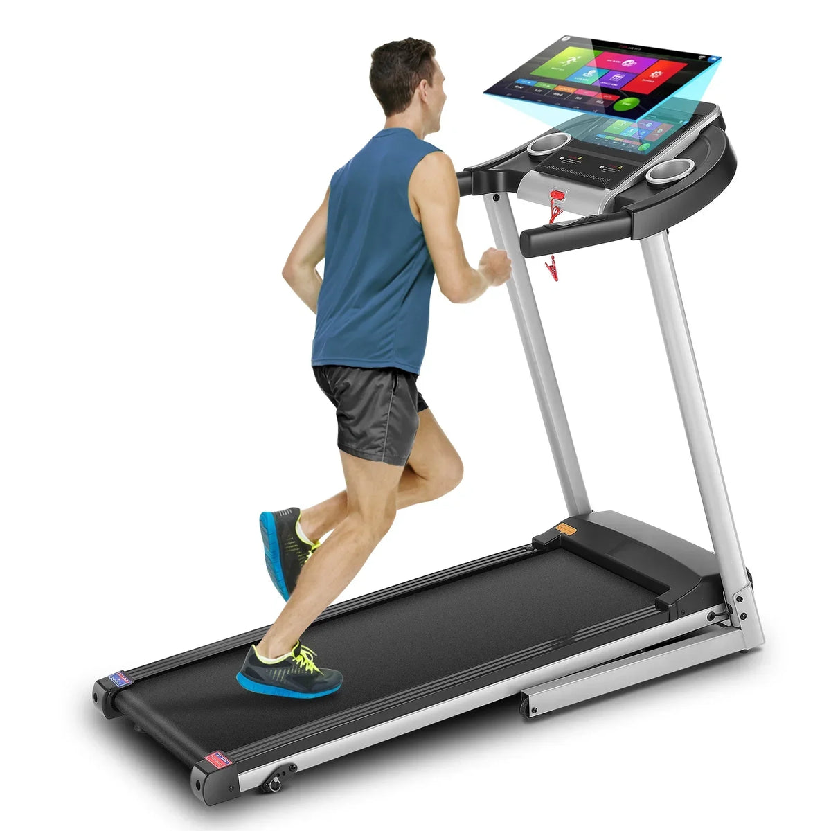 Folding Treadmill With 10 in HD Touchscreen, 3.25HP, 0.5-9MPH, WiFi - Silver