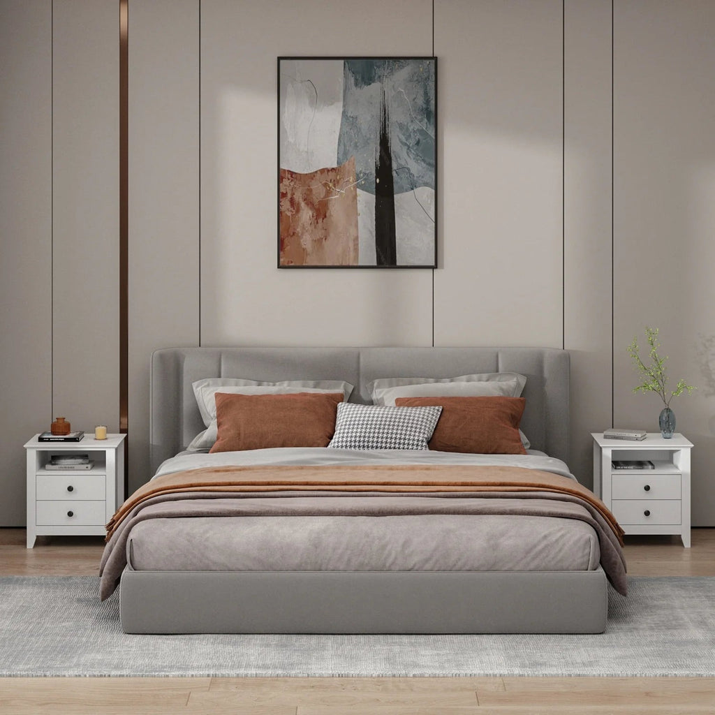 White Nightstand With 2 Drawers And 1 Open Shelf - 21.7 Inch Tall