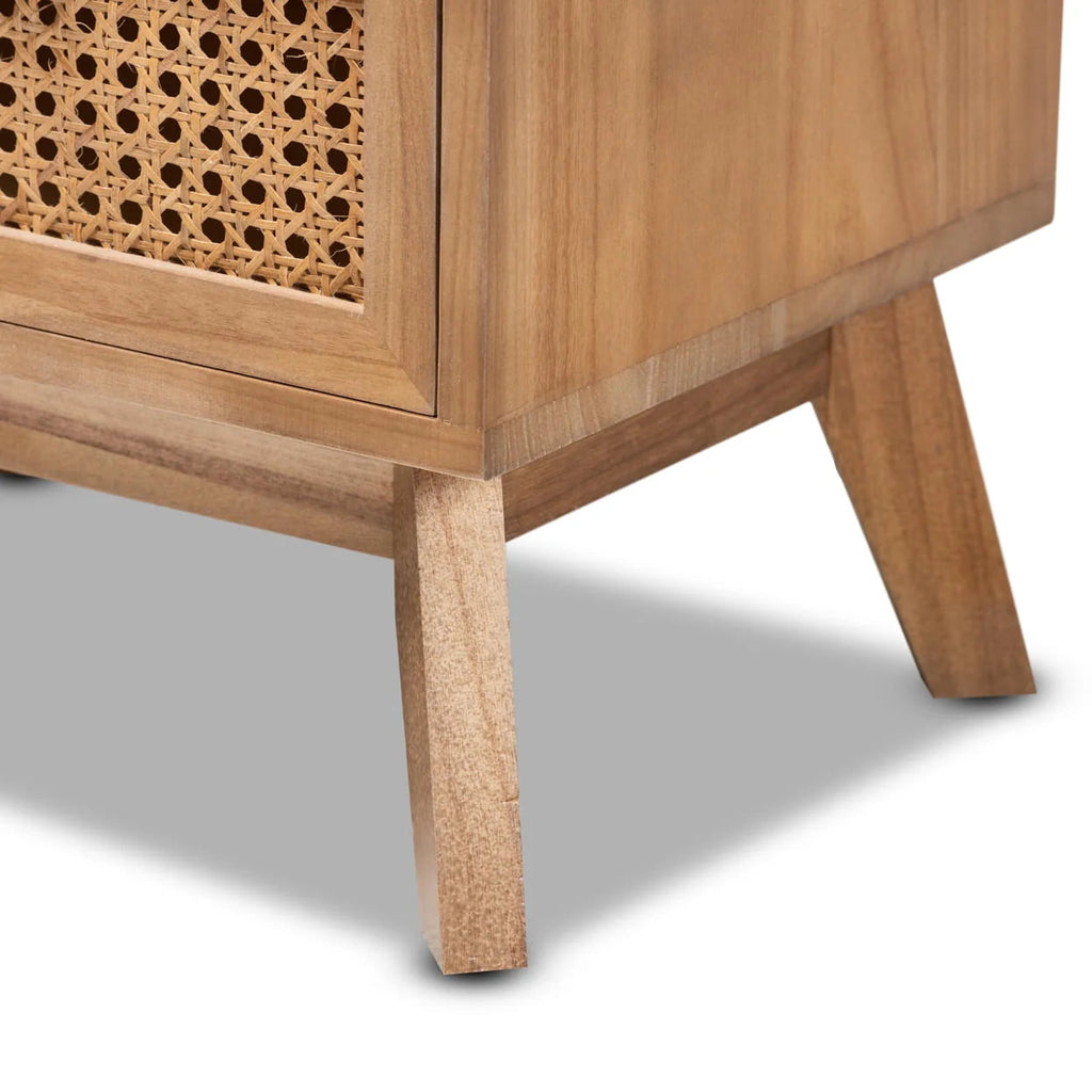 Baxton Studio Walnut Brown Finished Wood 2-Drawer Nightstand With Rattan - Baden
