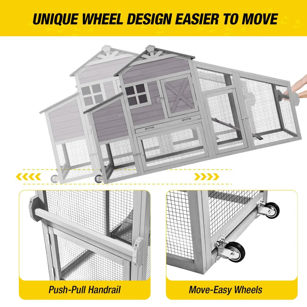 Aivituvin Mobile Chicken Coop Hen House With Wheels And Handrail For 2-4 Chickens