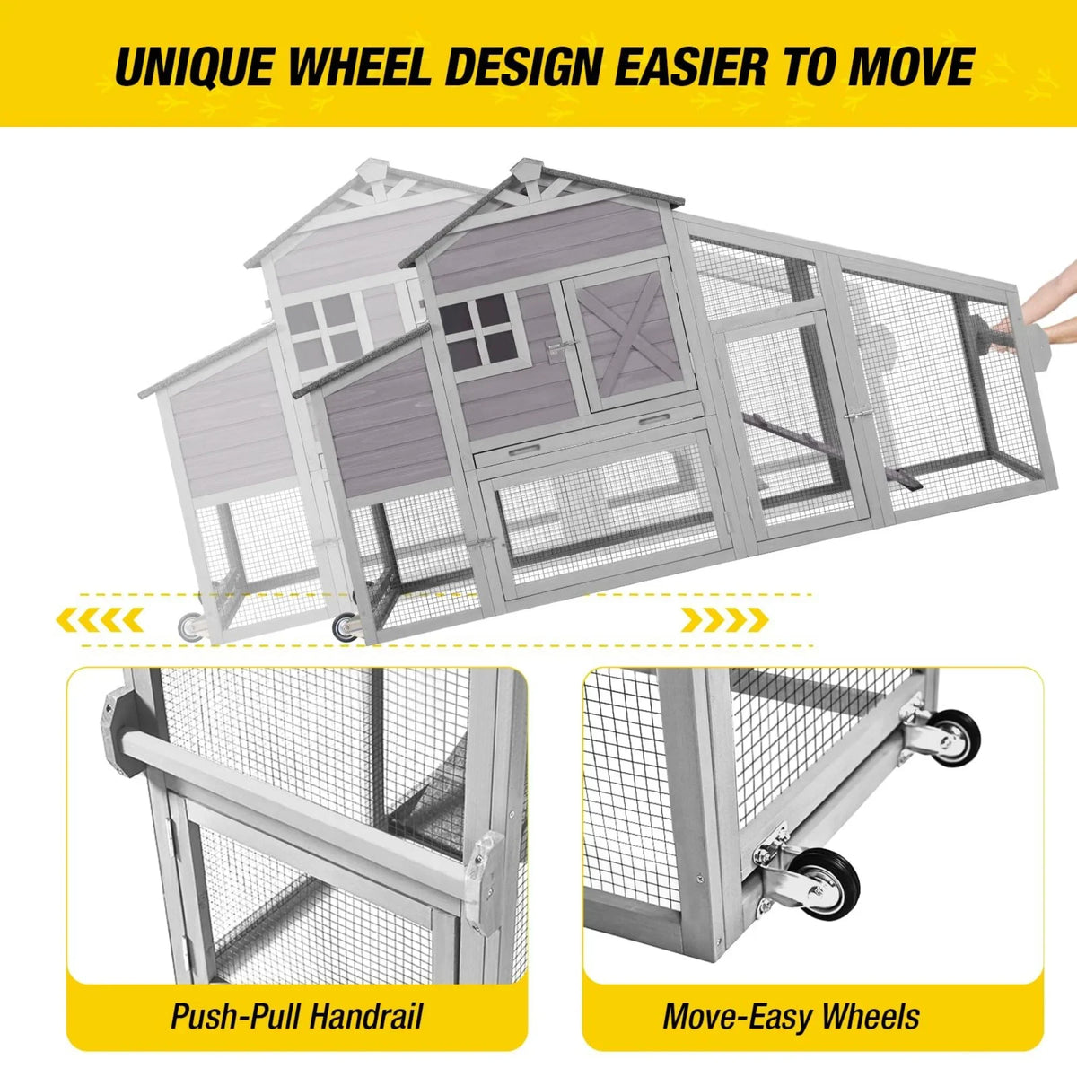 Aivituvin Mobile Chicken Coop Hen House With Wheels And Handrail For 2-4 Chickens