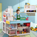 BRINJOY Kids Grocery Store Pretend Play Set With LED Lights And Acrylic Sheet, 35.6 x 24.4 x 43.3 in