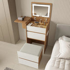 3-in-1 Vanity Desk Set With Flip-Top Lighted Mirror, Storage Stool And 15.7*19.7*31.5 Inches Table